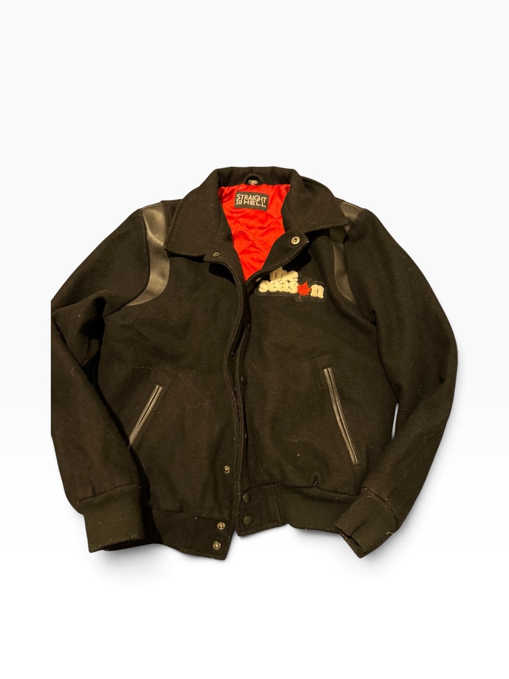 Straight To Hell Black Bomber men Jacket with Red Lining,SZ M, pre-owned